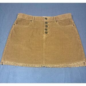 Indigo Rein Mini Skirt Juniors Size 11 Brown Raw Hem Button Pockets Corduroy